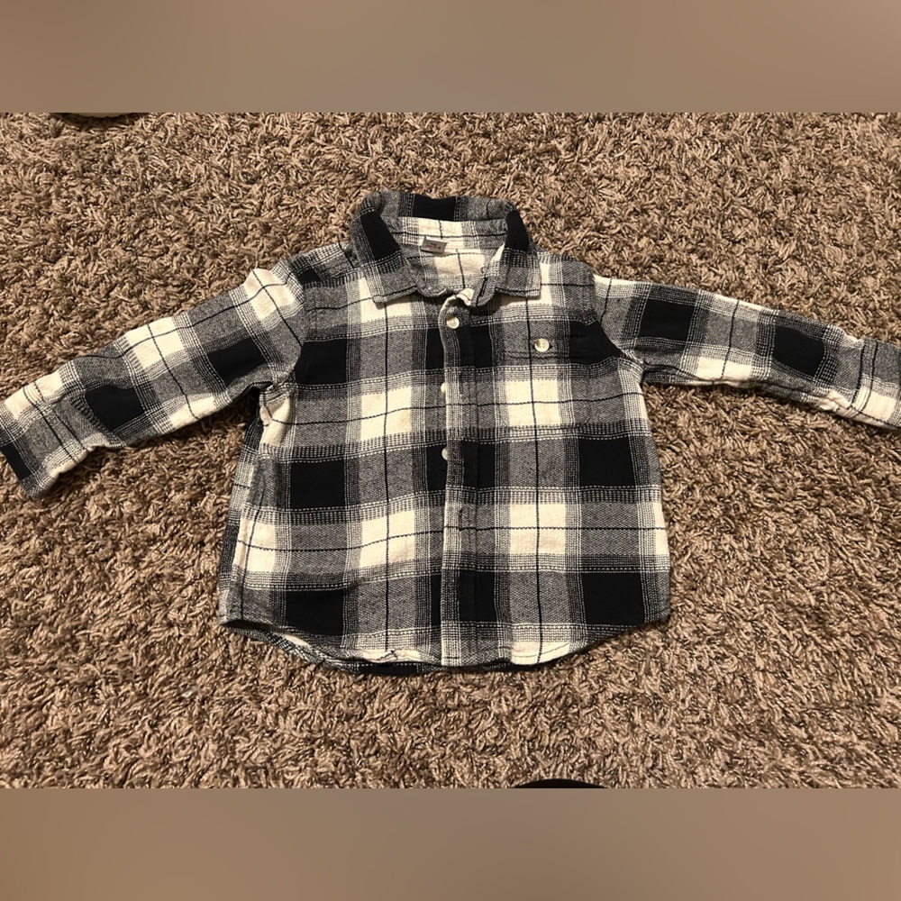 USED Old Navy Black Plaids Cotton Flannel Shirt 3T